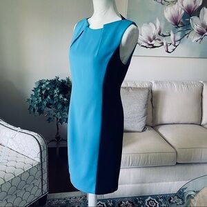 T Tahari Navy And Aqua Immaculately Tailored Sheath Dress  Size 6